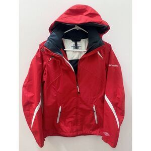 Columbia Jacket Womans Small Red Color Omni Tech Hooded Lined Waterproof Coat